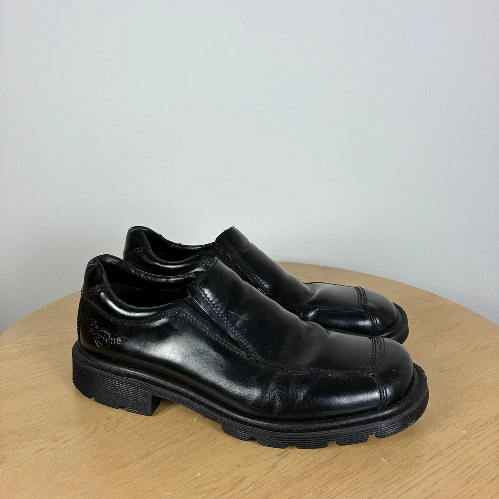 Dr. Martens Leather Square Toe Slip On Loafers Men's 10 Minimalist Chunky Y2K